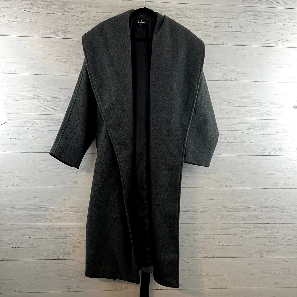 Lulu's Gray Open Front Oversized Trench Coat Size L